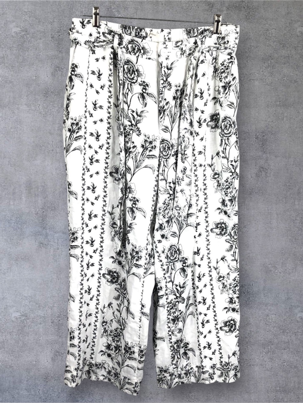 Joie Linen Floral Wide-Leg Pants High Waisted Black & White Size XL - Picture 8 of 8